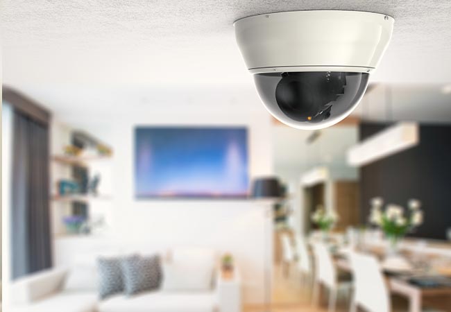 Security camera installed on the ceiling